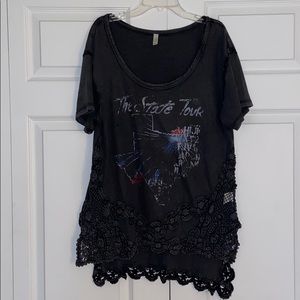 Free People Graphic Tee with Lace Detail Size S